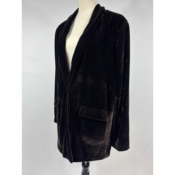 Endless Rose Velvet Blazer Large Brown Single Breasted Boyfriend Relaxed Lined - Picture 12 of 12